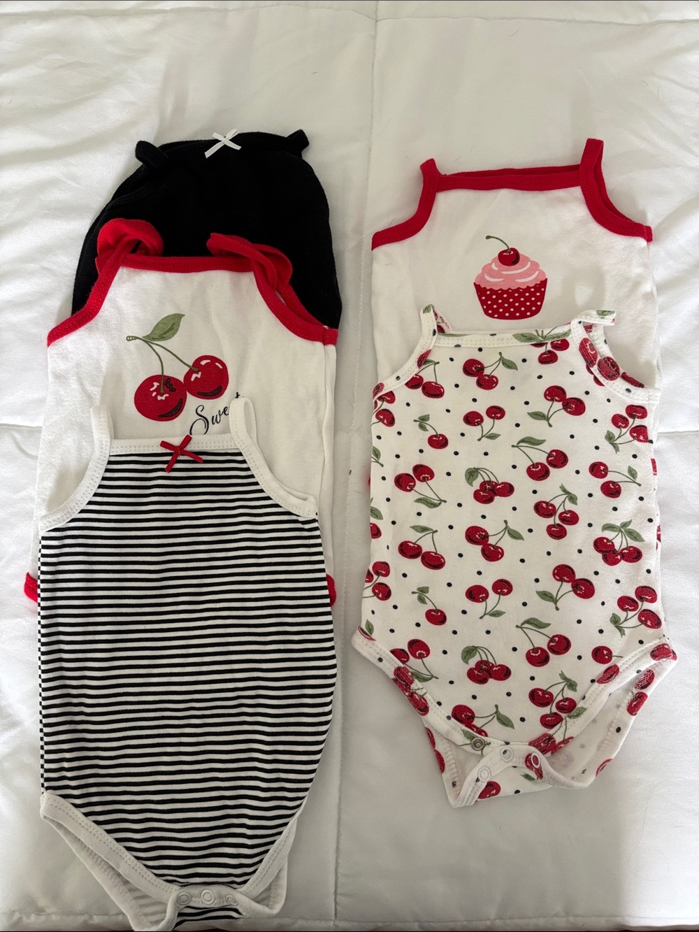 Hudson Baby White & Red Cherry and Cupcake Tank One-Piece Set
